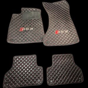 Audi RS5 Black And Red Stitch Floor mats Faux Leather Quilted Pattern